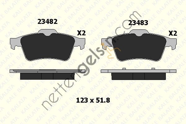 KALE B 23482 165 05 ARKA FREN BALATASI CONNECT 1,8TDCI 02 /> LAGUNA II III LATITUDE ESPACE IV VECTRA C NISSAN PRIMERA 1,6 2,0 1,8 16V 1,9DCI 2,2DCI 02> MAZDA 3 (03 09) / (SIRTI SEGMANLI)  RENAULT BİNEK FREN BALATASI