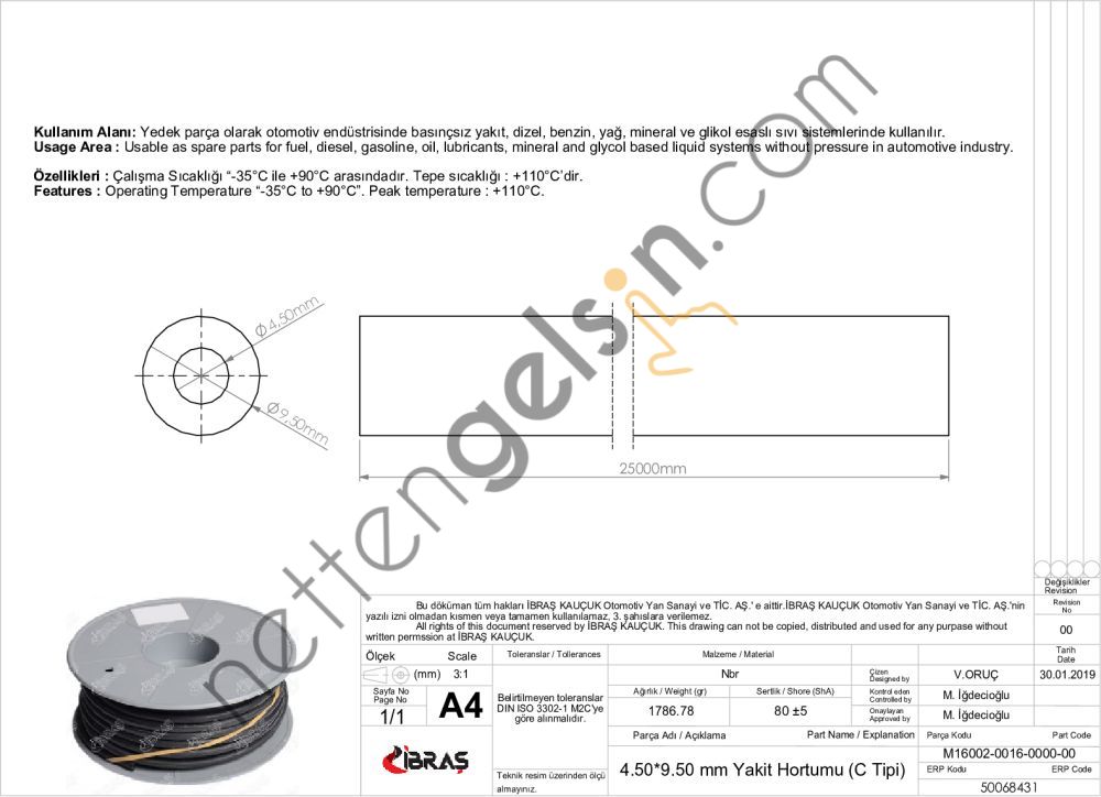 IBRAS 68431 4.5mm x 9.5mm UNIVERSAL YAKIT HORTUMU ( MAKARALI )C TIPI  GENEL BİNEK RULO HORTUM
