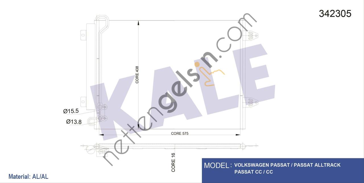 KALE 342305 KLIMA RADYATORU PASSAT / CC 1.4 1.8 2.0TSI 3.2 3.6FSI 05>16  VW-AUDI-SEAT-SKODA BİNEK KLİMA RADYATÖRÜ