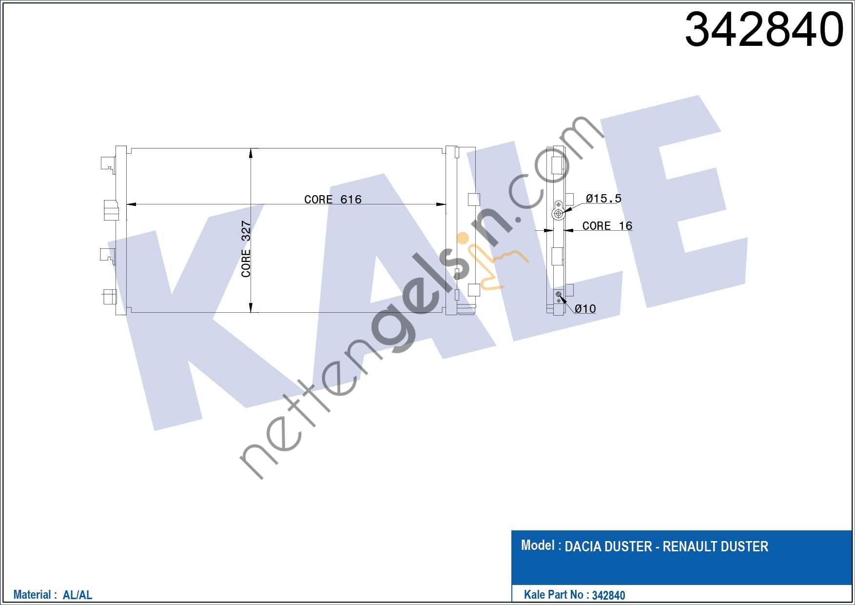 KALE 342840 KLIMA RADYATORU DUSTER 1.6 16V &sol; 1.5DCI 06 &sol; 10>  DACIA BİNEK KLİMA RADYATÖRÜ