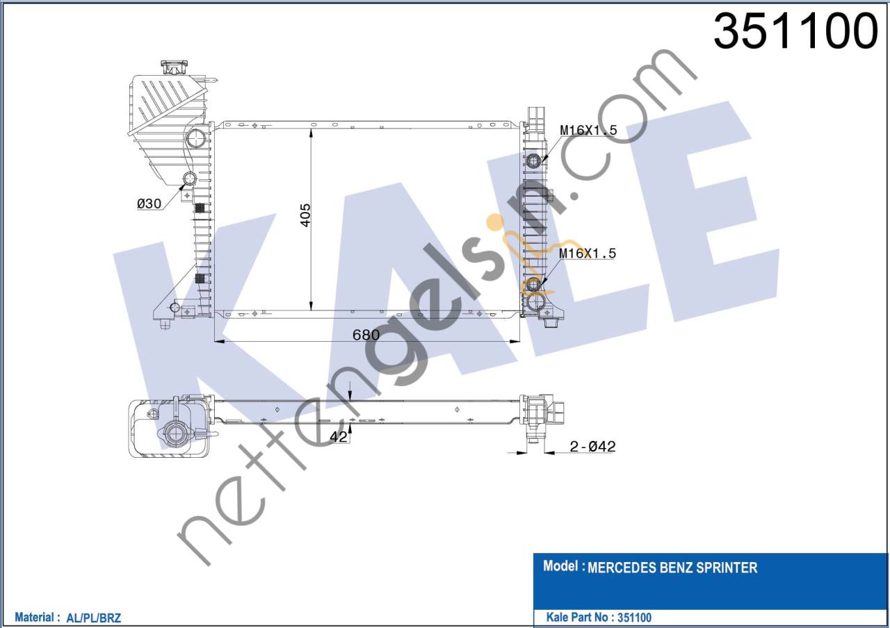 KALE 351100 MOTOR SU RADYATORU (OTOMATIK SANZIMAN) MERCEDES SPRINTER 901>905 96>06  MERCEDES BİNEK MOTOR SU RADYATORU