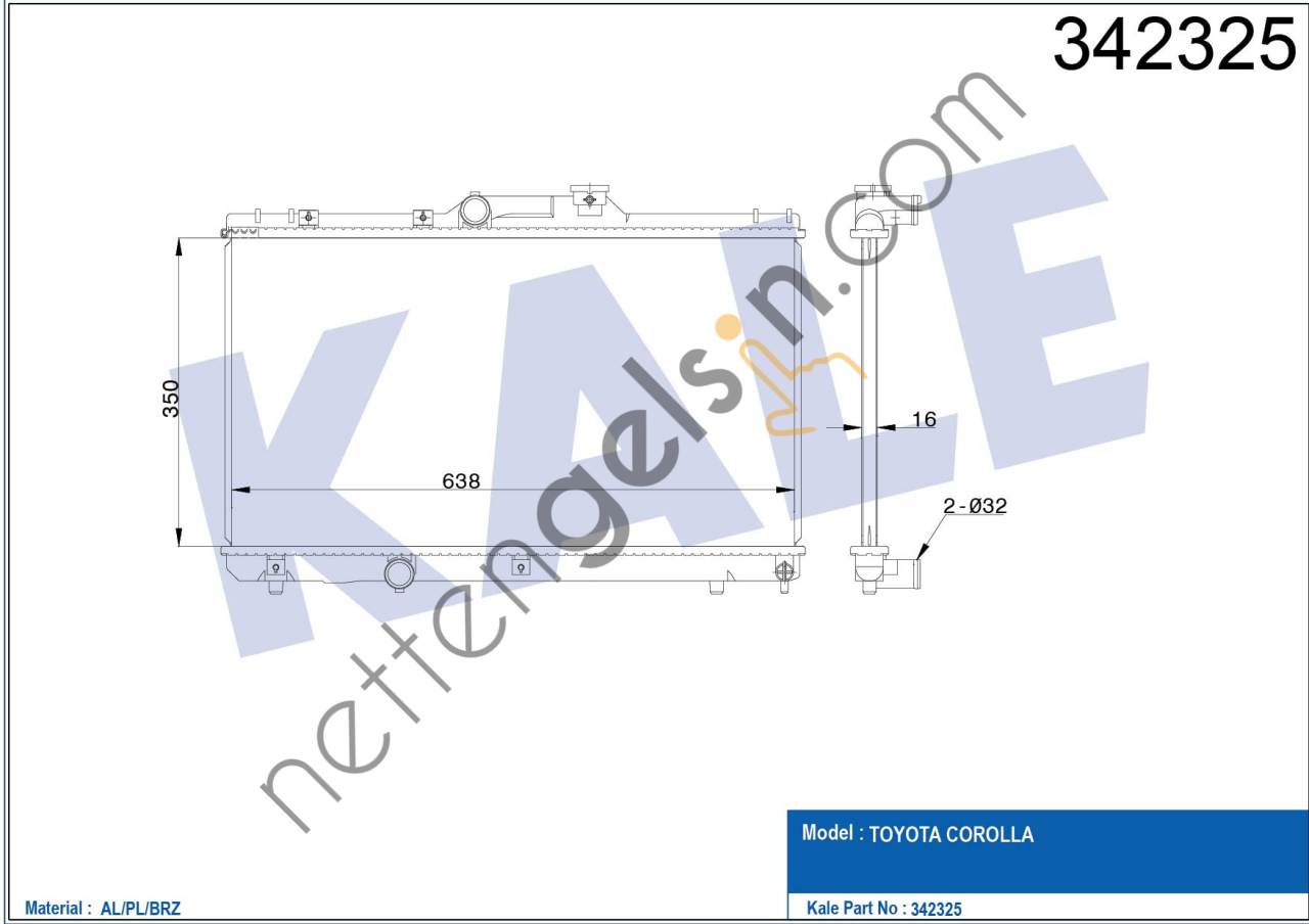KALE 342325 MOTOR RADYATORU COROLLA / COROLLA COMPACT / LIFTBACK / WAGON 1.3 12V / 1.3 XLI / 1.6 SI 92-00   TOYOTA BİNEK MOTOR SU RADYATORU