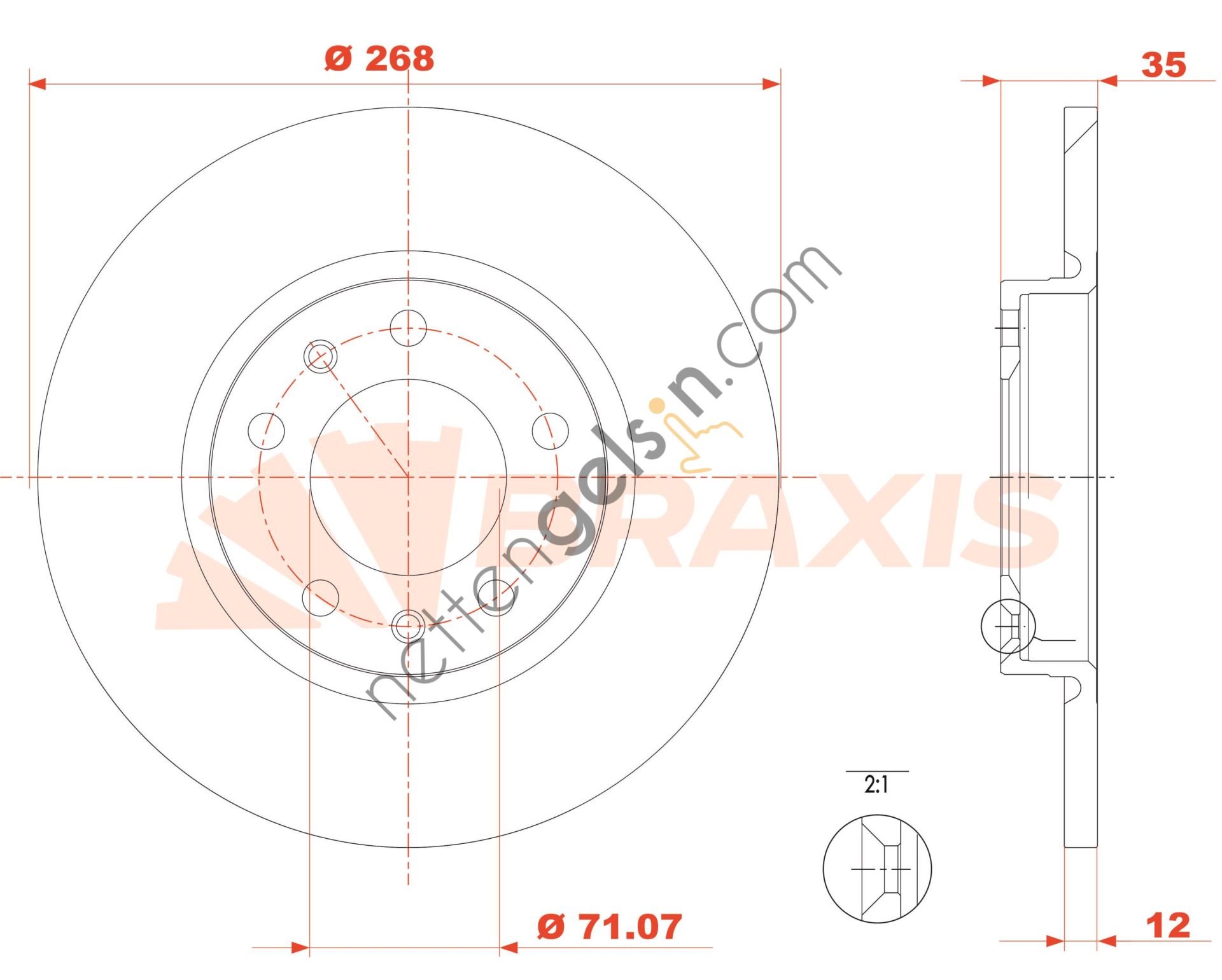 BRAXIS AE0861 FREN DISKI ARKA 308 13> / C4 PICASSO 13> DÜZ 268mm  PEUGEOT-CITROEN BİNEK FREN DİSKİ