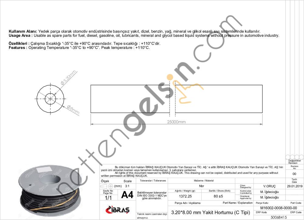 IBRAS 68415 3.2mm x 8.0mm UNIVERSAL YAKIT HORTUMU ( MAKARALI )C TIPI  GENEL BİNEK RULO HORTUM
