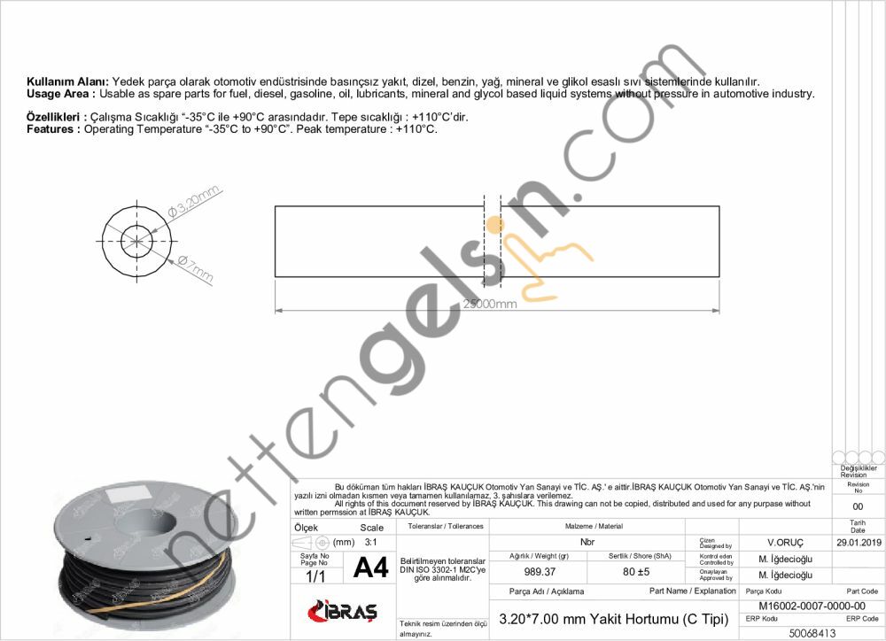 IBRAS 68413 3.2mm x 7.0mm UNIVERSAL YAKIT HORTUMU ( MAKARALI ) C TIPI  GENEL BİNEK RULO HORTUM