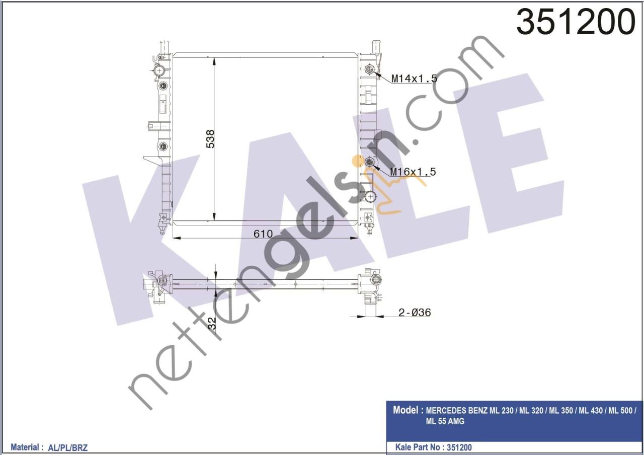KALE 351200 RADYATOR ML 230-ML 350-ML 430-ML 500-ML 55 AMG 610x548x40  MERCEDES BİNEK MOTOR SU RADYATORU