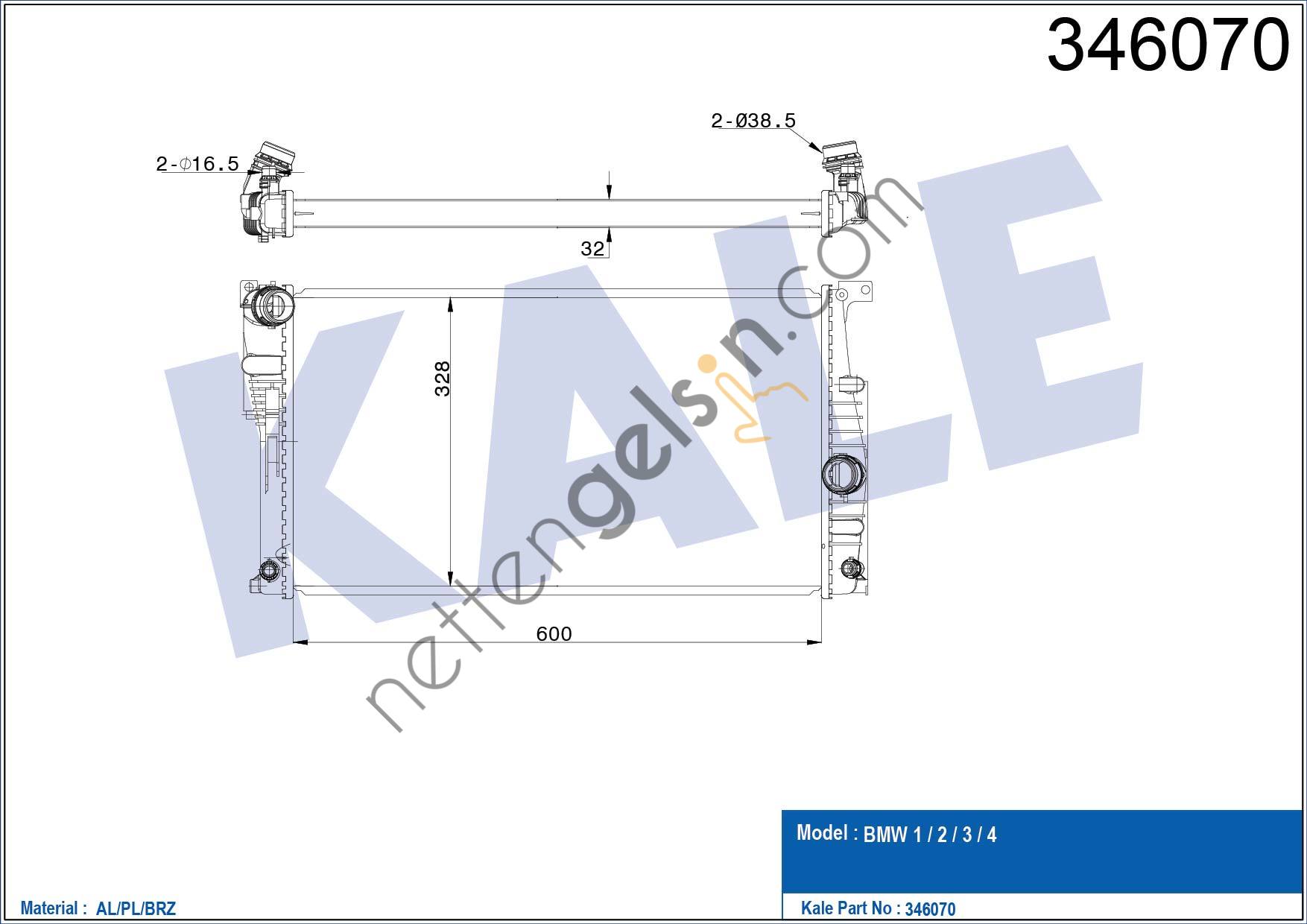 KALE 346070 MOTOR SU RADYATORU BMW N20 N26 N55 F20 F30 F32 F34 F36 F22 F80 F82   BMW BİNEK MOTOR SU RADYATORU