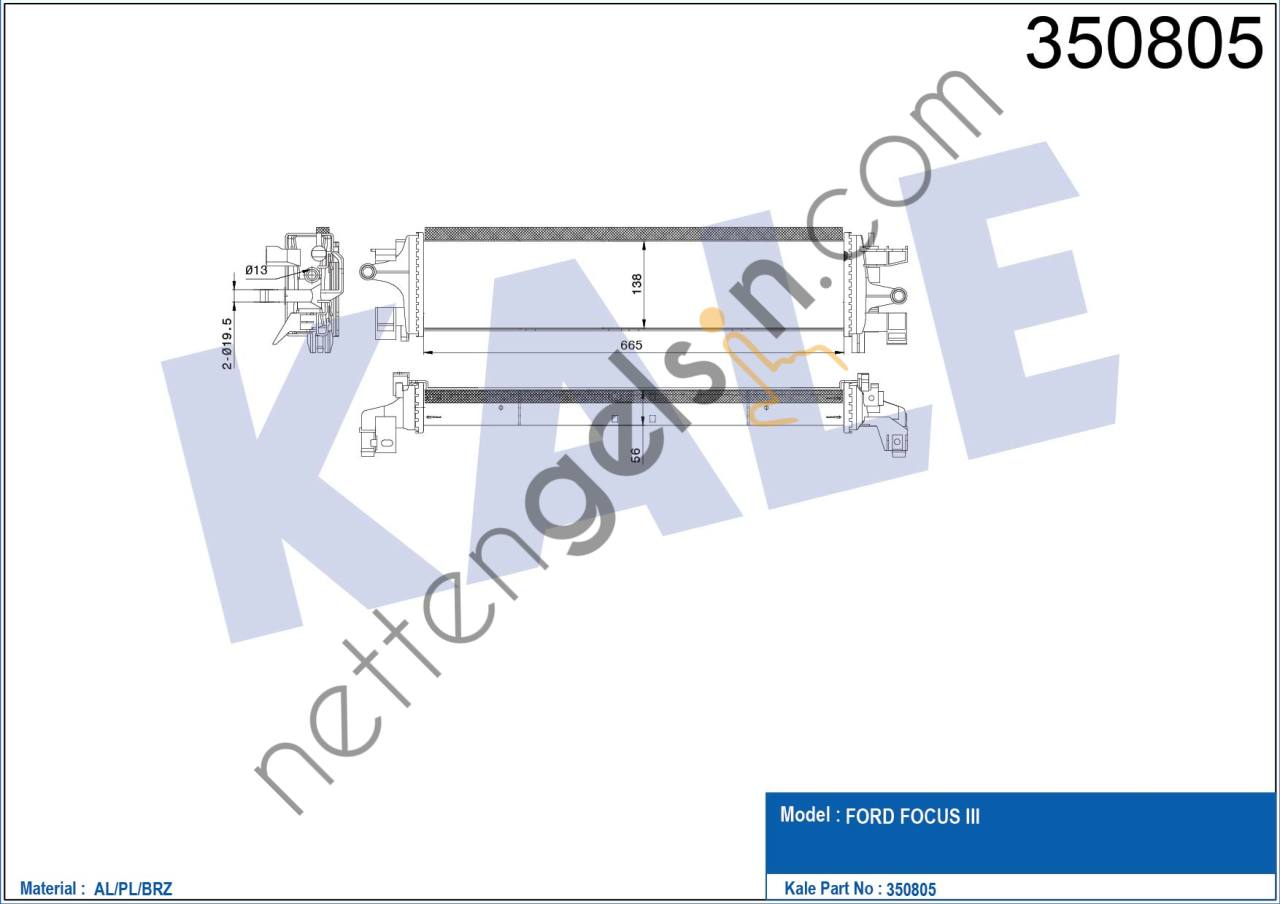 KALE 350805 TURBO RADYATORU FORD FOCUS III 1.5 ECOBOOST (14+) / (AT MT) / (KLIMALI KLIMASIZ)  FORD BİNEK TURBO RADYATÖRÜ
