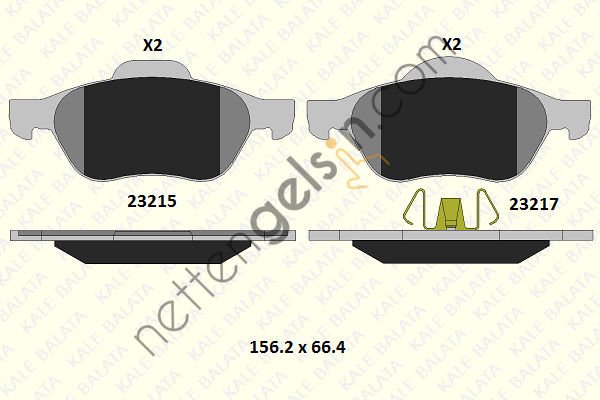KALE B 23215 183 15 ON FREN BALATASI LAGUNA II 1,6 16V,1,8 16V,1,9 16V (01-) 15 JANT - MEGANE II  RENAULT BİNEK FREN BALATASI