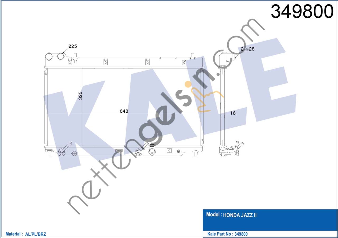 KALE 349800 MOTOR RADYATORU JAZZ II ( 325x648x16 )  HONDA BİNEK MOTOR SU RADYATORU