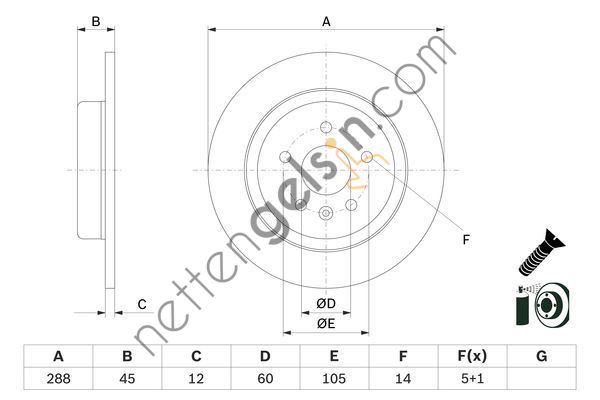 BOSCH 0986479D90 FREN DISKI ARKA OPEL ASTRA K 15> 16 JANT 288MM  OPEL BİNEK FREN DİSKİ