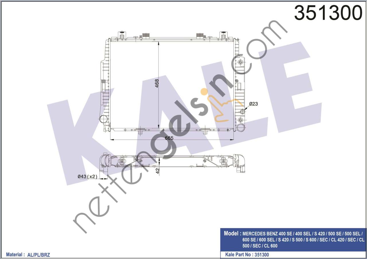 KALE 351300 MOTOR SU RADYATORU S-CLASS W140 91>98 C140 92>99  MERCEDES BİNEK MOTOR SU RADYATORU
