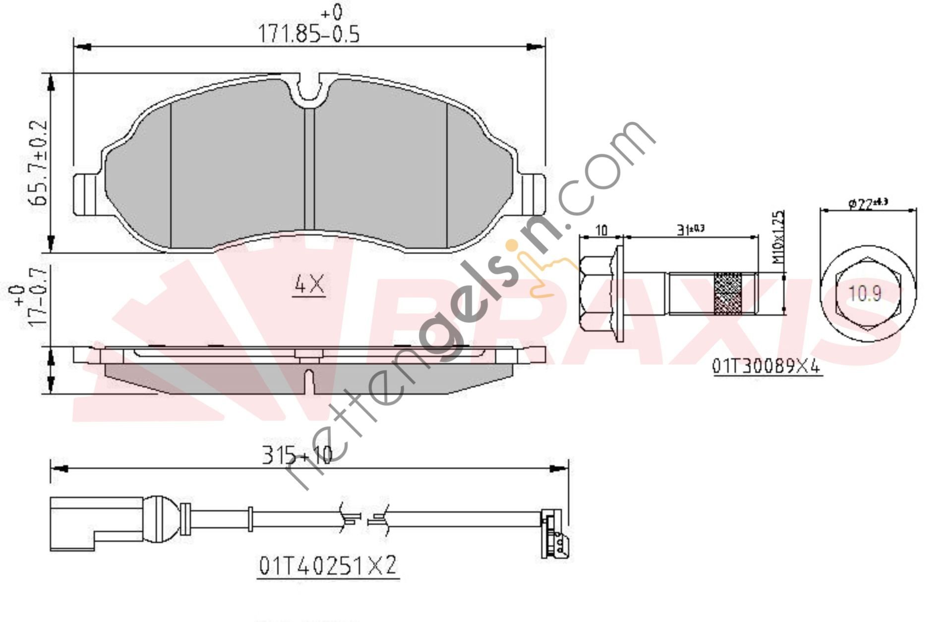 BRAXIS AA0619 ON FREN BALATASI TRANSIT V363 14 /> ARKA CEKER CIFT TEKER  FORD BİNEK FREN DISK BALATA