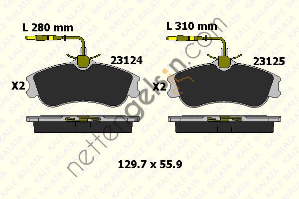 KALE B 23124 193 25 ON FREN BALATASI PARTNER P306 CABRIOLET / SEDAN 1,8I 16V 2,0I BERLINGO XSARA 1,8I,1,9D (< 03) FISLI  PEUGEOT-CITROEN BİNEK FREN BALATASI