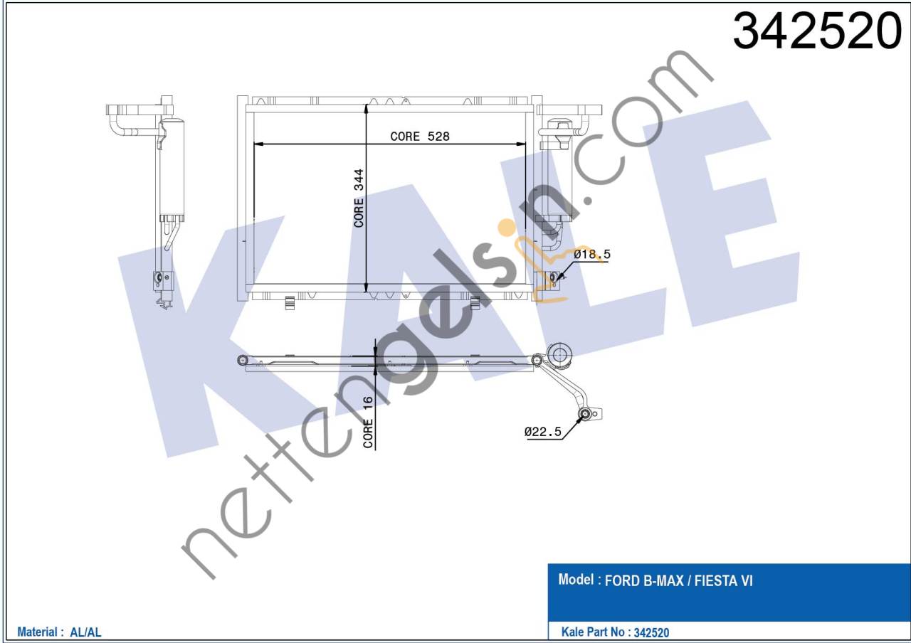 KALE 342520 KLIMA RADYATORU FIESTA VI 1.25 16V / 1.4TDCI / 1.4 16V / 1.6 16V 08 /> B MAX 1.5TDCI / 1.6TCI 12 />  FORD BİNEK KLİMA RADYATÖRÜ