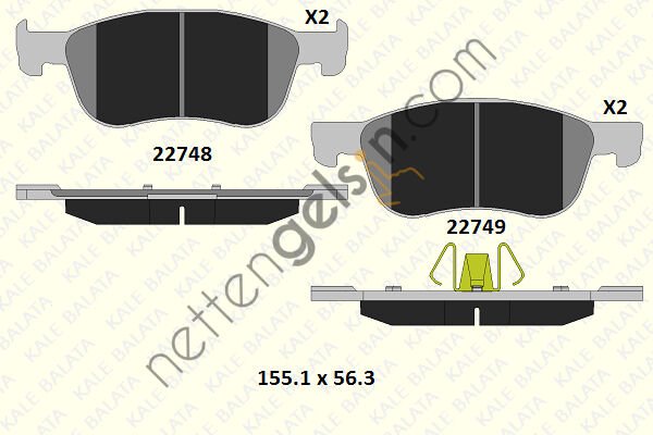 KALE B 22748 161 05 AKD13 ON FREN BALATASI YENI KASA FIESTA 17> 1.0 ECO BOOST, 1.1, 1.5 ST ECO BOOST, 1.5 TDCI  FORD BİNEK FREN BALATASI