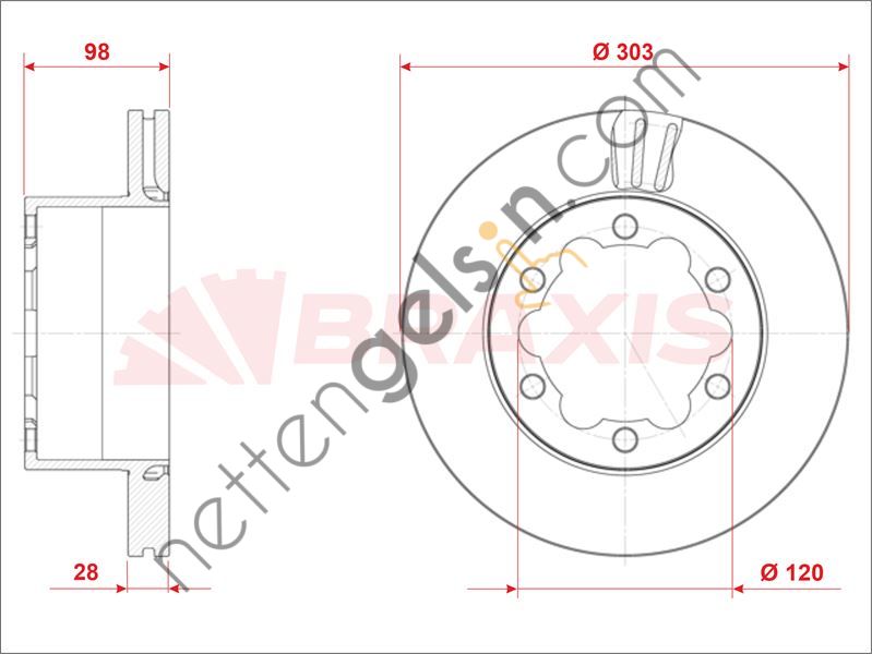 BRAXIS AE0921 FREN DISKI ARKA CRAFTER 16 > TGE 16 >  VW-AUDI-SEAT-SKODA BİNEK FREN DİSKİ