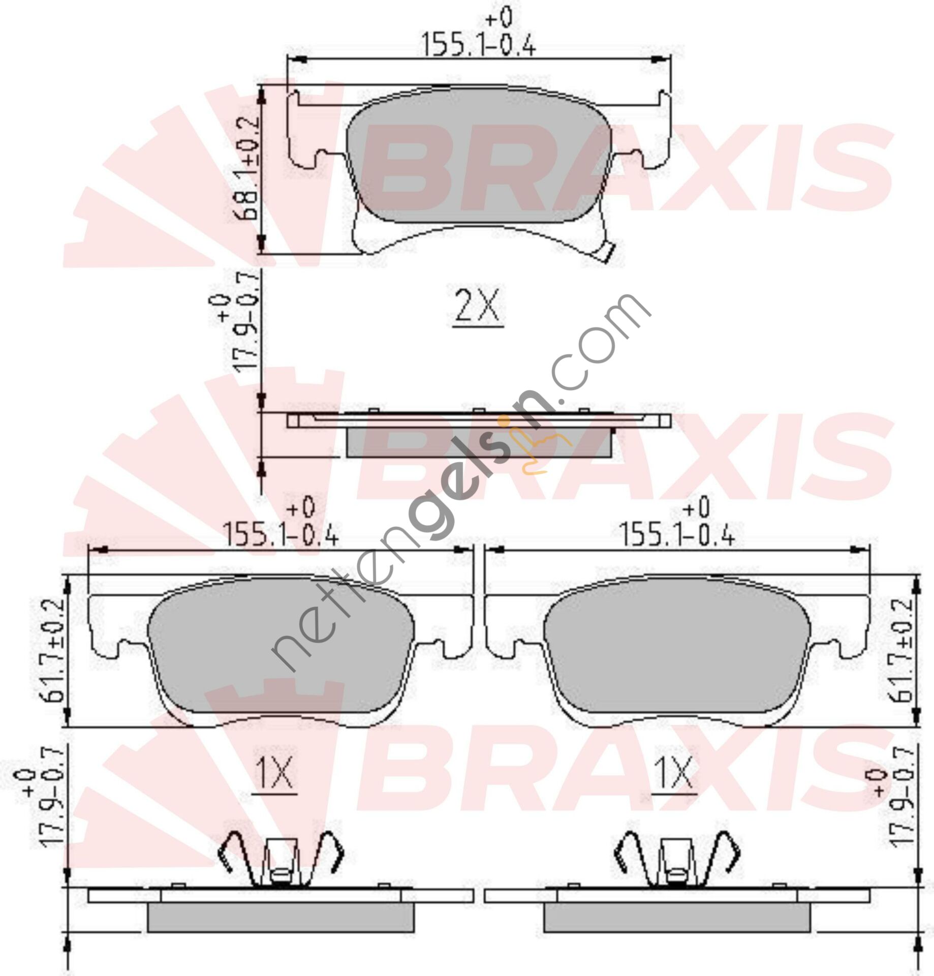 BRAXIS AA0630 ON FREN BALATASI 14 JANT CORSA E 14 > ADAM 13 >  OPEL BİNEK FREN DISK BALATA