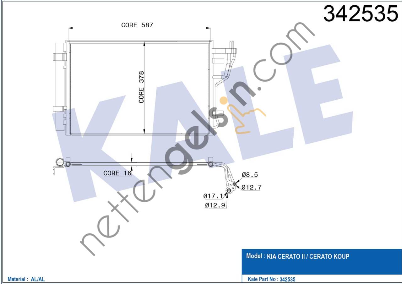 KALE 342535 KLIMARADYATORU KOMPLE KIA CERATO 2011->  KIA BİNEK KLİMA RADYATÖRÜ