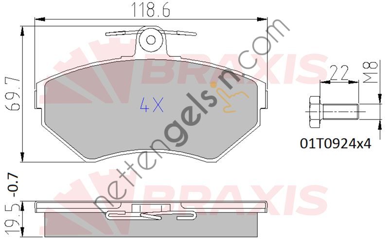 BRAXIS AA0648 ON FREN BALATASI PASSAT 1,6 1,8 1,9 TDI 97>00 A4 95>99  VW-AUDI-SEAT-SKODA BİNEK FREN DISK BALATA
