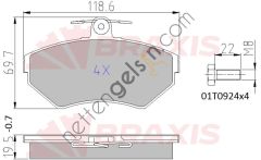 BRAXIS AA0648 ON FREN BALATASI PASSAT 1,6 1,8 1,9 TDI 97>00 A4 95>99  VW-AUDI-SEAT-SKODA BİNEK FREN DISK BALATA