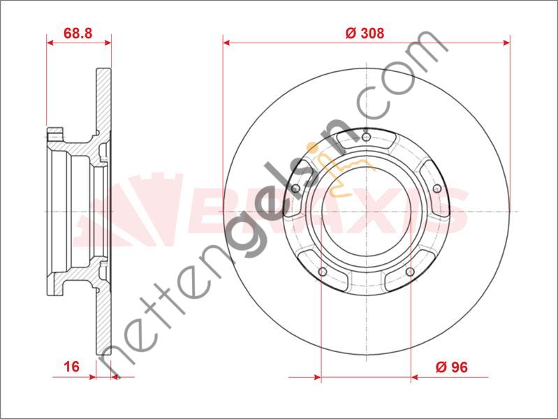 BRAXIS AE0937 ARKA FREN DISK AYNASI TRANSIT CUSTOM V362 2,2TDCI 13 /> UZUN SASE ABSLI O,CEKER CAP: (308 X 16)  FORD BİNEK FREN DİSKİ