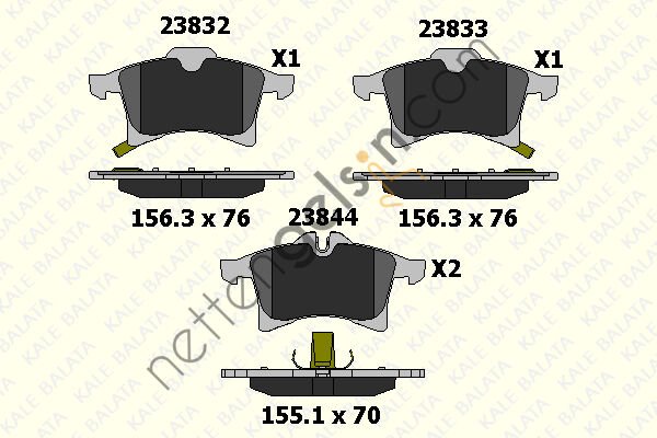KALE B 23832 200 05 ON FREN BALATASI ASTRA H - MERIVA A - MERIVA B - ZAFIRA B - CORSA C - COMBO C Y17DT Z17DTH  OPEL BİNEK FREN BALATASI