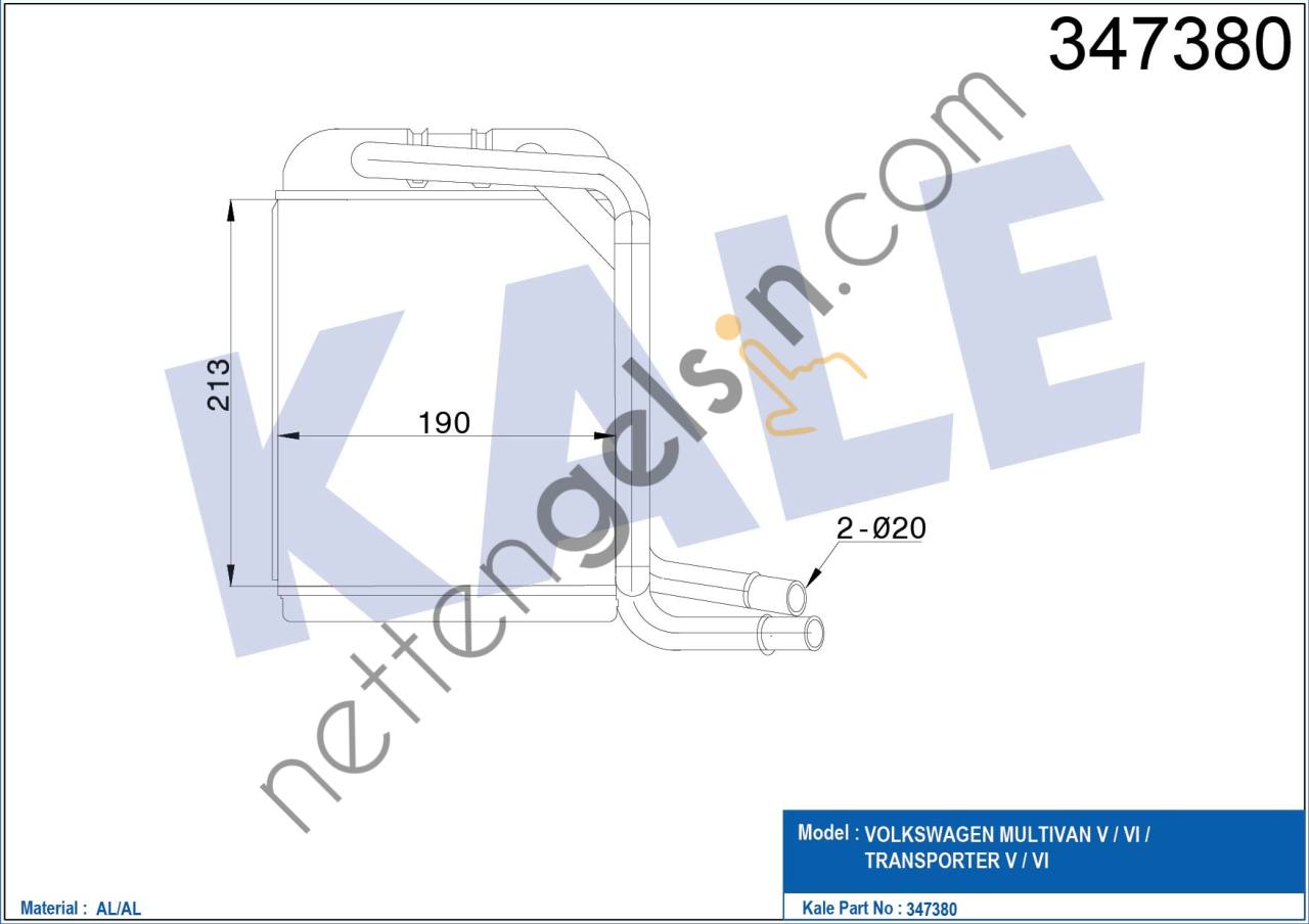 KALE 347380 KALORIFER RADYATORU TRANSPORTER T5 T6 03>  VW-AUDI-SEAT-SKODA BİNEK KALORİFER RADYATÖRÜ