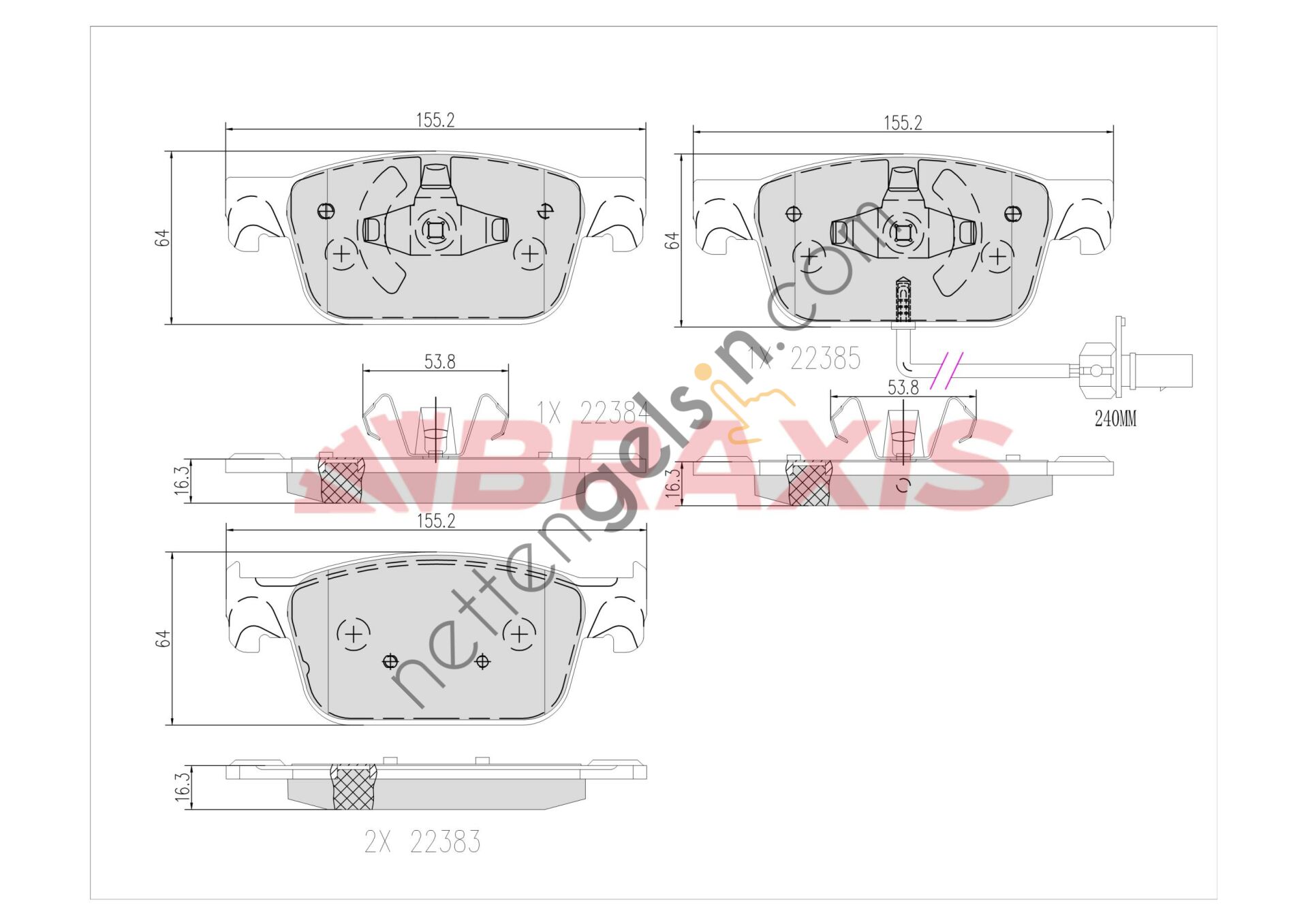 BRAXIS AA0662 ON FREN BALATASI AUDI A4 1.4 TFSI 2.0 TFSI 15> A5 1.4 TFSI 2.0 TFSI 16>  VW-AUDI-SEAT-SKODA BİNEK FREN BALATASI