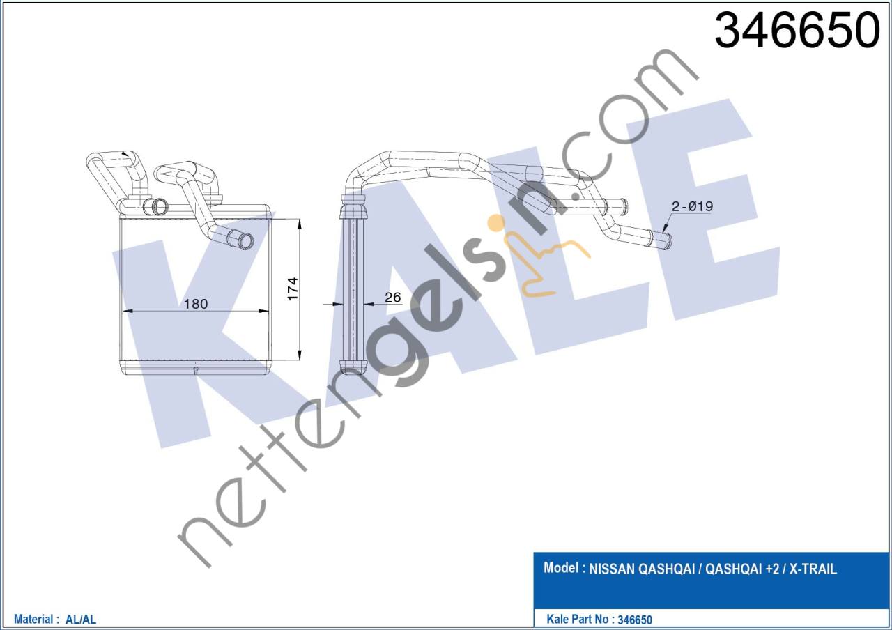 KALE 346650 KALORIFER RADYATORU NISSAN QASHQAI XTRAIL 2007-2013  NISSAN BİNEK KALORİFER RADYATÖRÜ