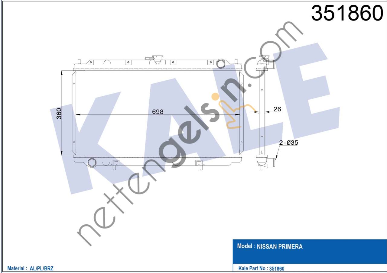 KALE 351860 MOTOR SU RADYATORU PRIMERA 2,0 TD P11 (CD20T) 96>01 MANUEL  NISSAN BİNEK MOTOR SU RADYATORU