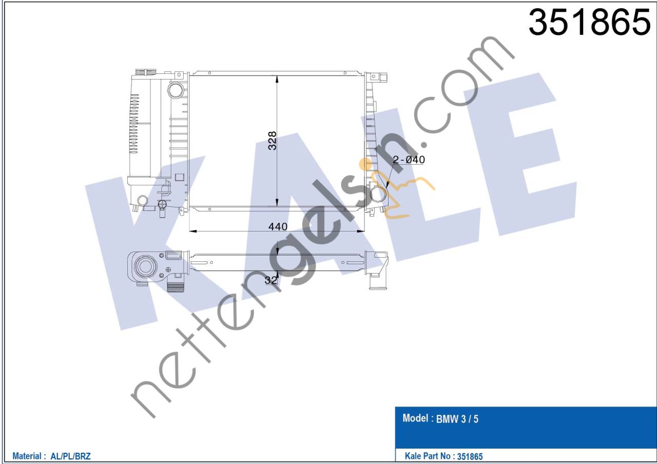 KALE 351865 MOTOR SU RADYATORU BMW E30 E36 M30 M43 M44 M52 M20 M50  BMW BİNEK MOTOR SU RADYATORU