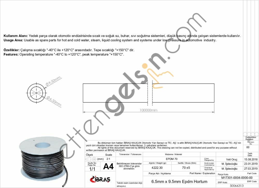 IBRAS 66313 6.5mm x 9.5mm UNIVERSAL SU HORTUMU C TIPI  GENEL BİNEK RULO HORTUM