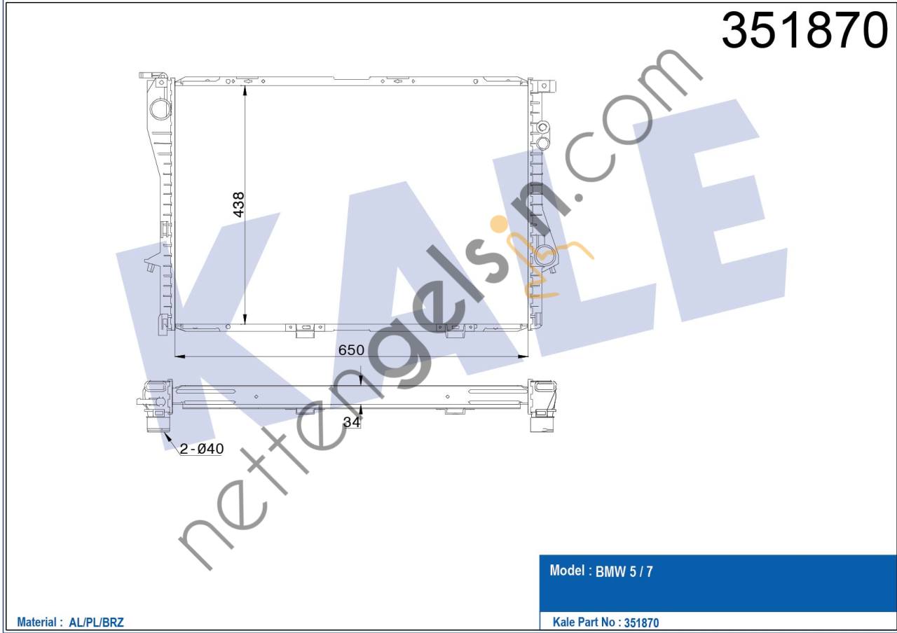 KALE 351870 MOTOR RADYATORU BMW E38 E39 M51  BMW BİNEK MOTOR SU RADYATORU