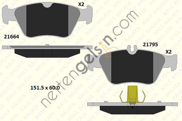 KALE B 21664 198 05 KD11 FREN BALATASI ON W202 95>00 S202 97>01 C208 97>00 W210 95>00 S210 99>03 C140 92>99 R170 00>04  MERCEDES BİNEK FREN BALATASI