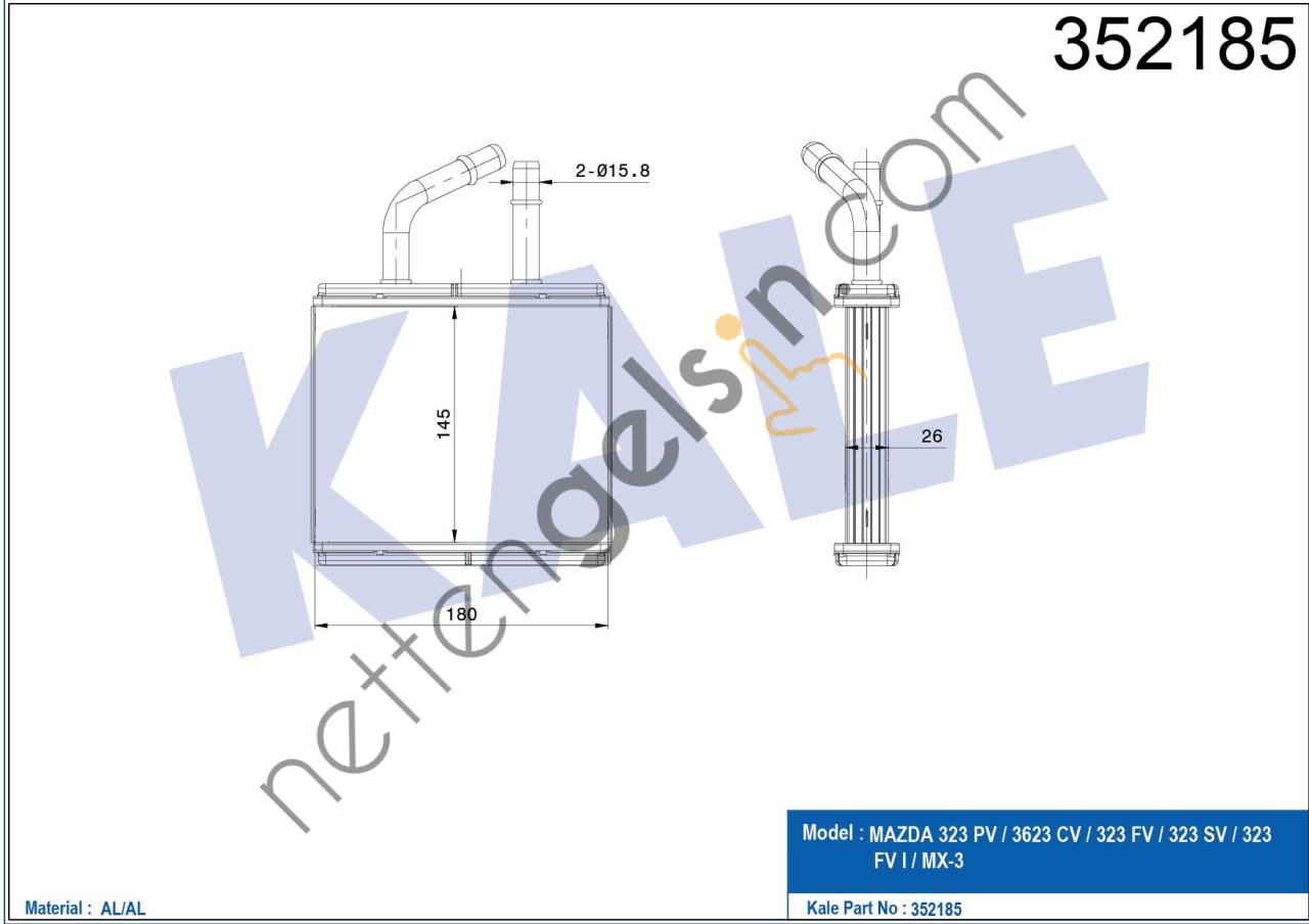 KALE 352185 KALORIFER RADYATORU MAZDA 323 PV 96-98 323 CV 323 FV 323 SV 94-98 323 F VI 98->  MAZDA BİNEK KALORİFER RADYATÖRÜ