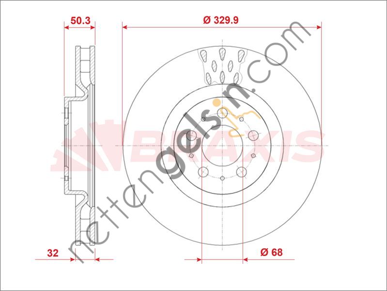 BRAXIS AE1010 ON FREN DISKI - VOLVO S 60 I AWD, V 70 II 03>07 AWD 2.5 03>10  VOLVO BİNEK FREN DİSKİ