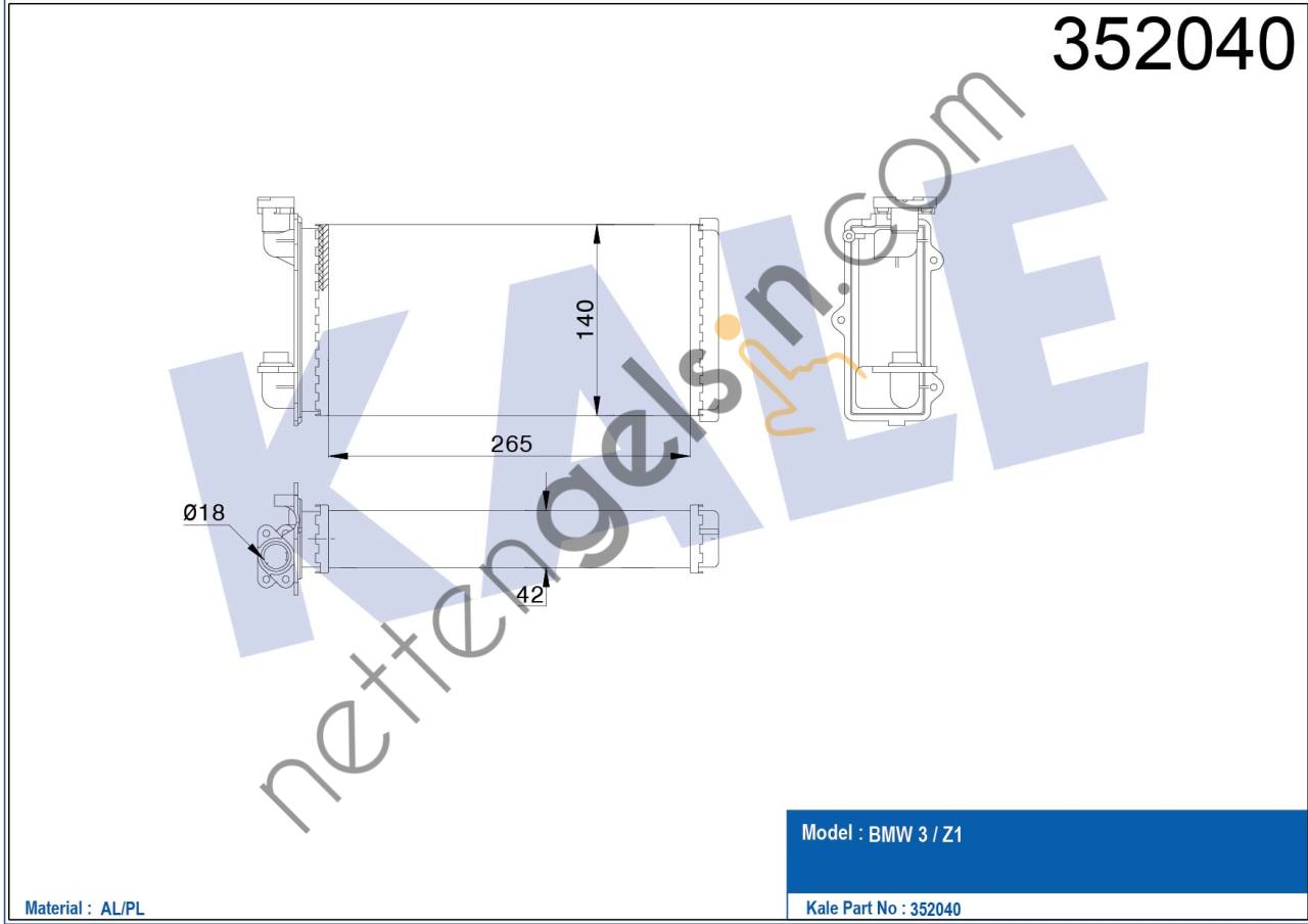 KALE 352040 KALORIFER RADYATORU BMW E30 83>94  BMW BİNEK KALORİFER RADYATÖRÜ
