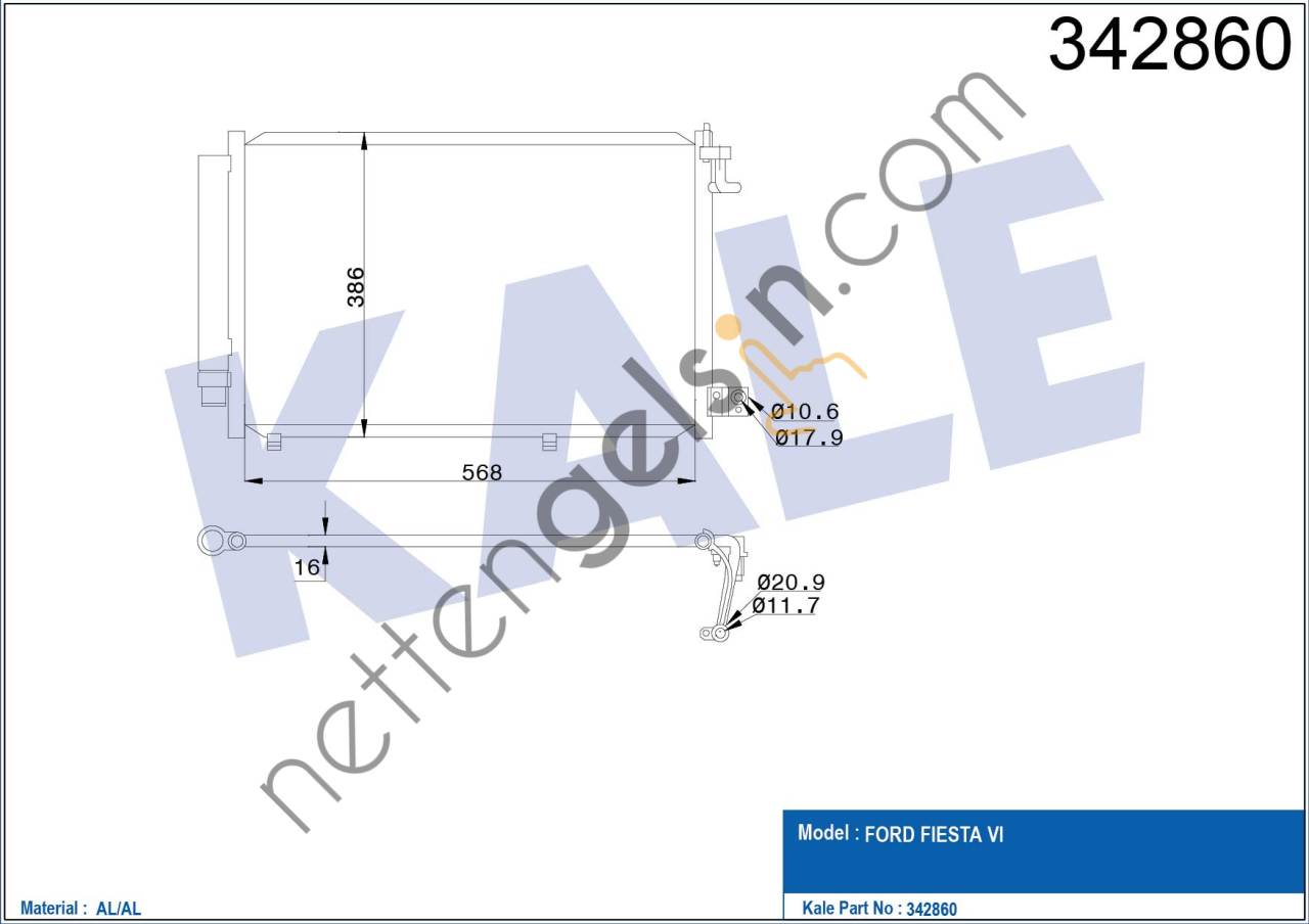 KALE 342860 KLIMA RADYATORU FIESTA VI 1.25 / 1.4 16V / 1.4TDCI 08 />  FORD BİNEK KLİMA RADYATÖRÜ