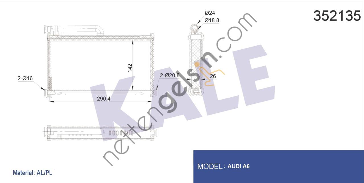 KALE 352135 KALORIFER RADYATORU AUDI A6 2,0 / 2,7 / 3,0FSI TFSI TDI 04>11  VW-AUDI-SEAT-SKODA BİNEK KALORİFER RADYATÖRÜ