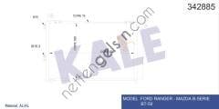 KALE 342885 KLIMA RADYATORU RANGER 2.5TD (99 06) 3.0TD 06 /> MAZDA B SERIE 2.2 / 2.5 (99 06)  FORD BİNEK KLİMA RADYATÖRÜ