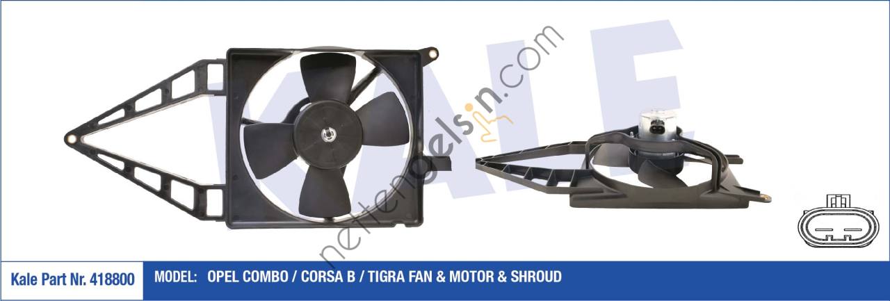 KALE 418800 RADYATOR FAN MOTORU DAVLUMBAZLI (KLIMASIZ) COMBO B / CORSA B / TIGRA 200 / 60W 280MM  OPEL BİNEK FAN MOTORU