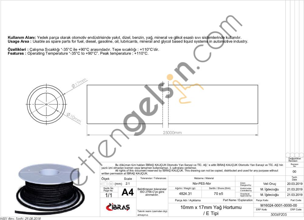 IBRAS 69205 10.0mm x 17.0mm UNIVERSAL YAG HORTUMU ( MAKARALI )E TIPI  GENEL BİNEK RULO HORTUM