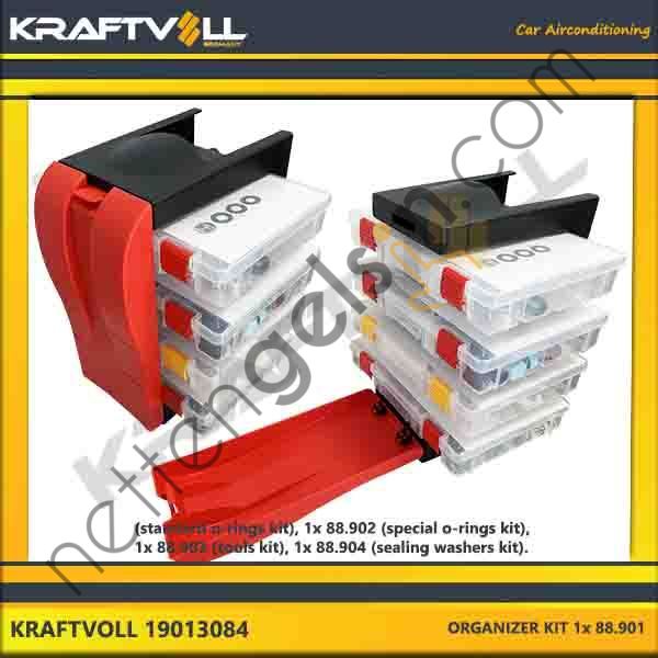 KRAFTVOLL 19013084 ORGANIZER KIT 1x 88.901 (standard o-rings kit), 1x 88.902 (special o-rings kit), 1x 88.903 (tools kit), 1x 88.904 (sealing washers kit).  GENEL BİNEK KLIMA SISTEM ÜRÜNLERI