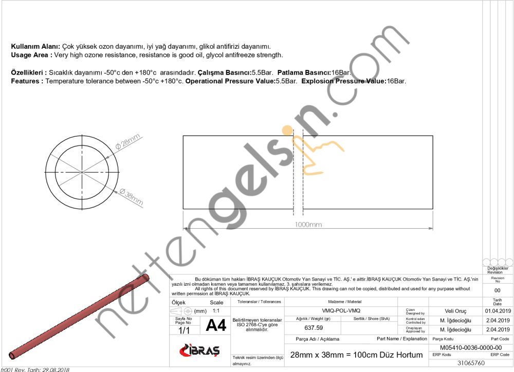 IBRAS 65760 3 KAT POLYESTERLI SILIKON 28mm DUZ HORTUM 1 MT  GENEL BİNEK RULO HORTUM