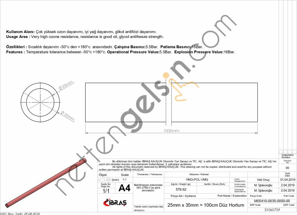 IBRAS 65759 3 KAT POLYESTERLI SILIKON 25mm DUZ HORTUM 1 MT  GENEL BİNEK RULO HORTUM