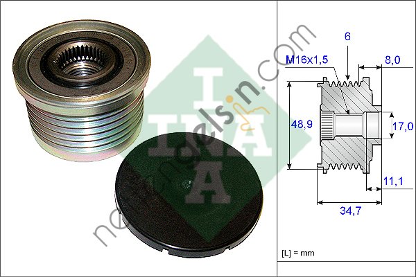 INA 535008810 ALTERNATOR RULMANI 6 KANAL DIS CAP 53.5MM- IC CAP 17MM LAGUNA II 1.9DCI  RENAULT BİNEK ALTERNATÖR KASNAĞI