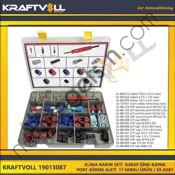 KRAFTVOLL 19013087 KLIMA BAKIM SETI SUBAP IGNE-KAPAK-PORT-SÖKME ALETI 17 AFRKLI ÜRÜN / 69 ADET  GENEL BİNEK KLIMA SISTEM ÜRÜNLERI