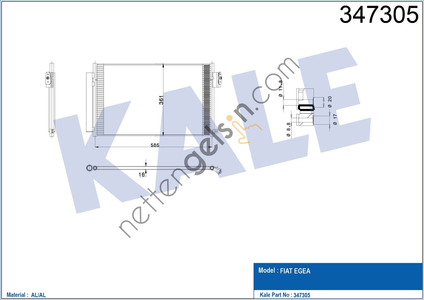 KALE 347305 KONDENSER EGEA 1.4 BENZINLI  FIAT BİNEK KLİMA RADYATÖRÜ