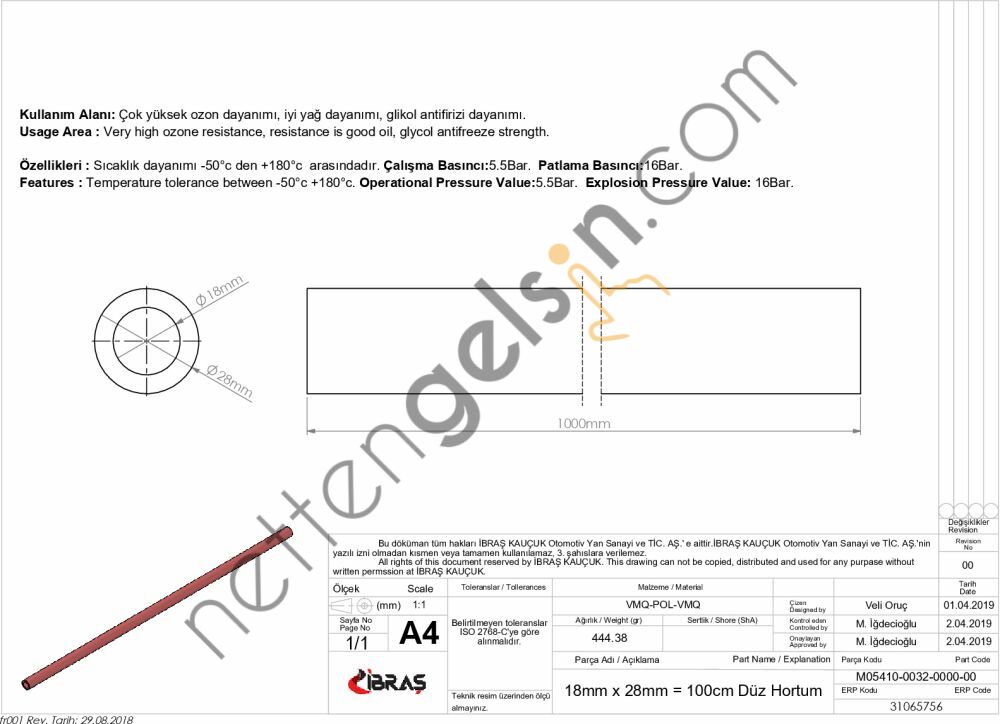 IBRAS 65756 3 KAT POLYESTERLI SILIKON 18mm DUZ HORTUM 1 MT  GENEL BİNEK RULO HORTUM